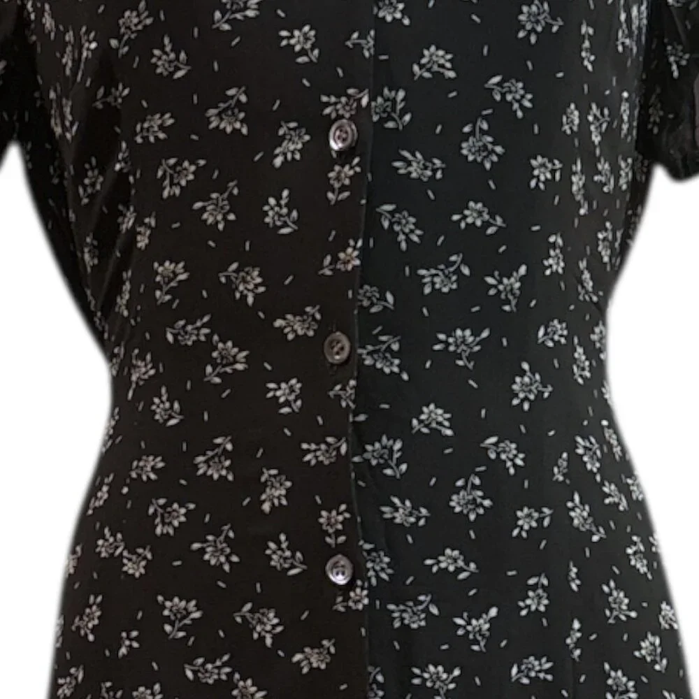 Vtg Dark Academia Ditzy Floral Maxi Dress Sz 8 Button Front Collared Cottagecore - Picture 3 of 15